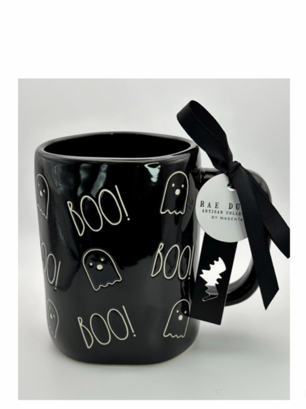 NEW Rae Dunn Black Halloween Boo Mug Ghost Print 👻